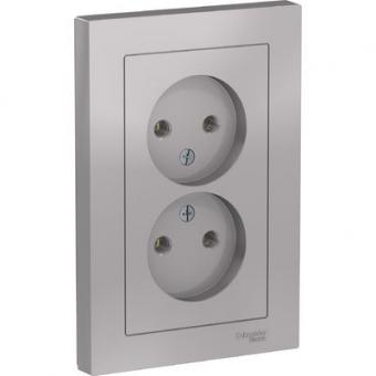 ATN000320 ATLASDESIGN РОЗЕТКА двойная без заземления,16А,  в сборе, АЛЮМИНИЙ