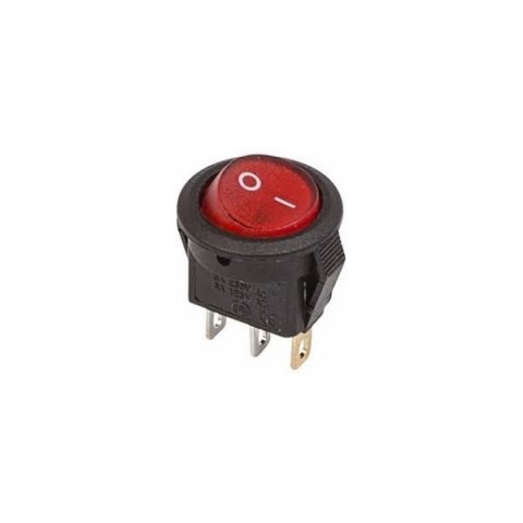  Выключатель клавишный круглый 250V 3А (3с) ON-OFF красный  с  подсветкой  Micro  (RWB-106, SC-214)