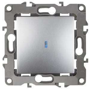 Выключатель с подсветкой, 10AX-250В, IP20, без м.лапок, алюминий 12-1102-03 ЭРА 12 (мех-м)