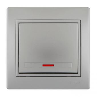 Lezard Myra Выключатель 1 кл. с подсветкой серебро