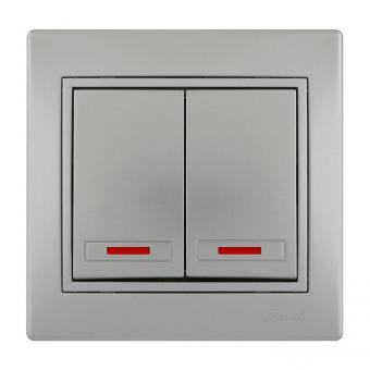 Lezard Myra Выключатель 2 кл. с подсветкой серебро