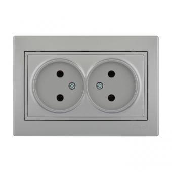 Lezard Myra Розетка 2-я без заземляющих контактов серебро