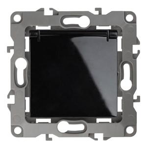 Розетка 2P+E Schuko со шторками, с крышкой,16А-250В, чёрный ЭРА 12, 12-2103-06