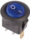Выключатель клавишный круглый 250V 6А  (3с) ON-OFF синий  с подсветкой  (RWB-214, SC-214, MIRS-101-8)