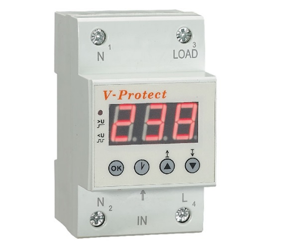 Реле контроля напряжения RM-MV/63, 1NO+N, 63A, 220VAC, Umin(120_210V)/Umax(220_300V), 0.1_0.5s/5_600s, LED-дисплей,3М