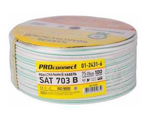 Кабель коаксиальный PROconnect SAT 703 B, Cu/Al/Cu, 64%, 75 Ом, белый