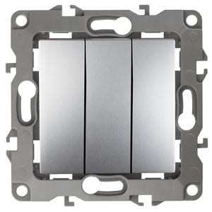 Выключатель тройной, 10AX-250В, IP20, без м.лапок, алюминий 12-1107-03 ЭРА 12 (мех-м)