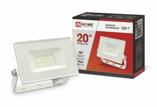 Прожектор светодиодный   СДО-7 20Вт IP65 6500K белый корпус IN HOME 