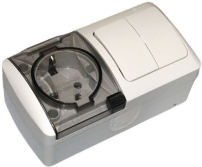 EL-BI , Eva, Блок выключатель 2кл и розетка с крышкой с/з, наружный IP54, 554-011500-922