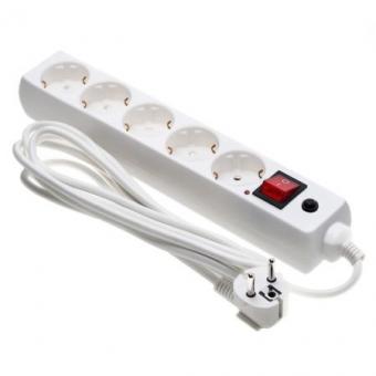 Сетевой фильтр 5 розеток с заземлением 16А, 3500 W, ПВС 3×1.5 3 м, белый