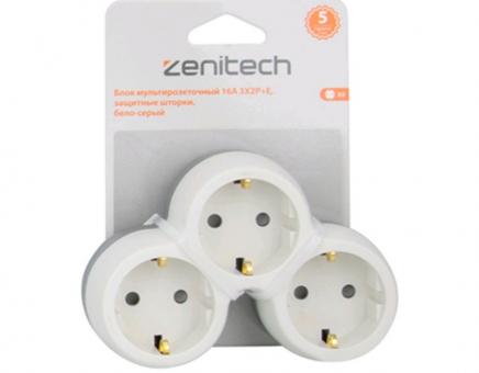 Блок мультирозеточный 16А 3х2P+E,защитные шторки,бело-серый