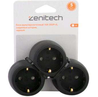 Блок мультирозеточный 16А 3х2P+E,защитные шторки,чёрный